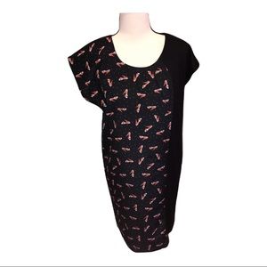 Yuki Midi Dress Black Silk Blend High Heeled Print Uneven Sleeves Mixed Print SM